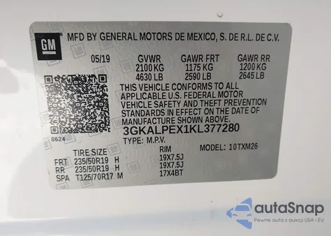 2019 GMC Terrain Slt из США, поврежденный, VIN 3GKALPEX1KL377280